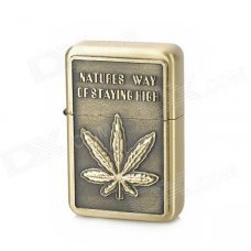 LiTian 01A Fashion Leaf Pattern Yellow Flame Oil Lighter - Bronze