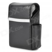 High Quality PU Leather Cigarette Case w/ Lighter Pocket - Black