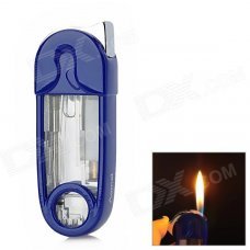 082 Unique Pin Style Zinc Alloy + Plastic Yellow Flame Butane Jet Lighter - Blue + Transparent