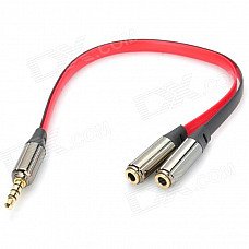 3.5mm Male to Dual Female Audio Split Y-Cable - Black + Red (22CM-Length) 3.5mm Male to Dual Female Audio Split Y-Cable - Black + Red (22CM-Length)