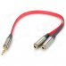 3.5mm Male to Dual Female Audio Split Y-Cable - Black + Red (22CM-Length) 3.5mm Male to Dual Female Audio Split Y-Cable - Black + Red (22CM-Length)