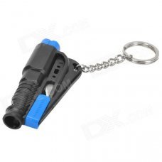 3-in-1 Safety Hammer + Seat Belt Cutter + Whistle Keychain - Black + Blue 3-in-1 Safety Hammer + Seat Belt Cutter + Whistle Keychain - Black + Blue