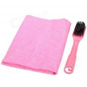 Embossed PVA Cleaning Cloth / Towel w/ Brush for Car - Pink