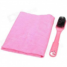 Embossed PVA Cleaning Cloth / Towel w/ Brush for Car - Pink Embossed PVA Cleaning Cloth / Towel w/ Brush for Car - Pink