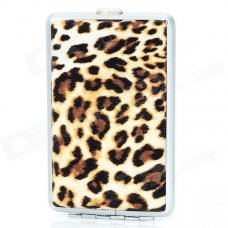 Sexy Leopard Pattern PU Leather + Stainless Steel Cigarette Case - Black + Brown + Silver