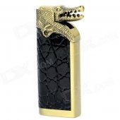 Cool Crocodile Head Switch PU Cover Blue Flame Windproof Butane Jet Torch Lighter - Black + Bronze