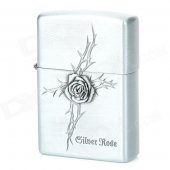 6164 Stylish Rose Pattern Relievo Stainless Steel Kerosene Oil Lighter - Silver
