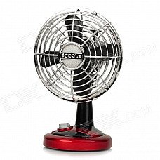 Head-Shaking USB Powered 2-Mode 4-Blade Mini Fan - Silver + Black + Red (4 x AA)