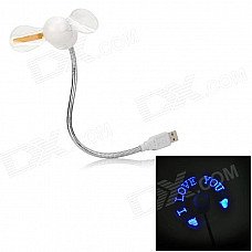 DIY USB Powered Mini LED Flash Fan w/ Words - White + Silver DIY USB Powered Mini LED Flash Fan w/ Words - White + Silver