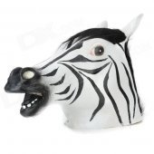 A-008 Party Cosplay Zebra Latex Head Mask - White + Black