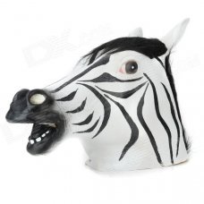 A-008 Party Cosplay Zebra Latex Head Mask - White + Black