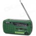 Degen DE13 Multifunction Hand Crank Solar Power FM / MW / SW1 / SW2 Radio w/ LED Torch - Green