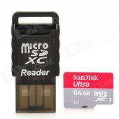 SanDisk Ultra Micro SDHC / TF Memory Card w/ Card Reader - Red + Grey (64GB / Class 10)
