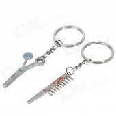 Creative Comb & Scissors Style Zinc Alloy Couple's Keychains - Silver (Pair)