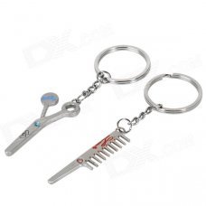Creative Comb & Scissors Style Zinc Alloy Couple's Keychains - Silver (Pair)