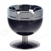 Plastic Cup Style Rotary Top Ashtray - Black + Silver