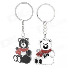 Cute Bear Lovers Style Zinc Alloy Keychain - Black + White + Red (2 PCS)