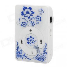 Portable Clip-On MP3 Media Player w/ TF / Earphones - White + Blue Portable Clip-On MP3 Media Player w/ TF / Earphones - White + Blue