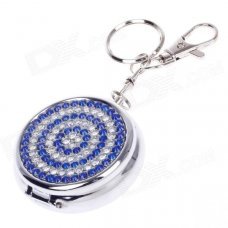 Portable Shining Rhinestone Stainless Steel Spring Lid Ashtray w/ Keyring - Silver + Blue Portable Shining Rhinestone Stainless Steel Spring Lid Ashtray w/ Keyring - Silver + Blue