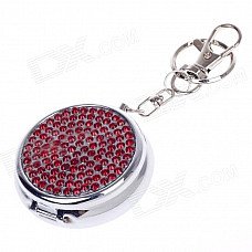Portable Shining Rhinestone Stainless Steel Spring Lid Ashtray w/ Keyring - Silver + Red Portable Shining Rhinestone Stainless Steel Spring Lid Ashtray w/ Keyring - Silver + Red