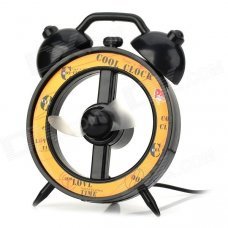 Alarm Clock Style USB Powered 2-Blade Fan - Black + Yellow