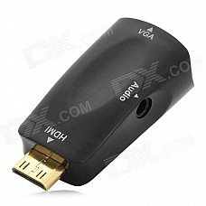 Mini HDMI Male to VGA Female + Audio Jack Adapter - Black + Golden Mini HDMI Male to VGA Female + Audio Jack Adapter - Black + Golden