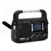 Degen DE16 Multifunction Handcranking / Solar Powered Radio w/ 3-LED Lamp - Black + White