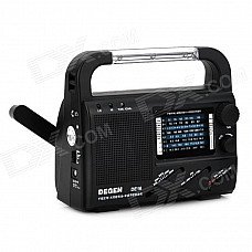 Degen DE16 Multifunction Handcranking / Solar Powered Radio w/ 3-LED Lamp - Black + White