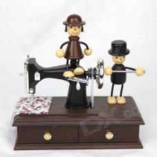 Cute Dolls Sewing Machine Style Music Box - Black + Brown Cute Dolls Sewing Machine Style Music Box - Black + Brown