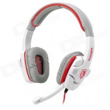 SADES SA-708 Wired Hi-Fi Gaming Headset Headphone w/ Microphone - White + Grey + Red (3.5mm-Plug)
