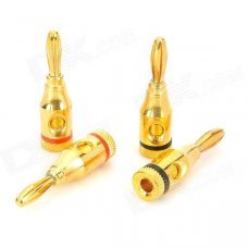 4mm Copper Banana Plugs for Speaker / Amplifier + More - Golden + Black + Red (2 Pairs) 4mm Copper Banana Plugs for Speaker / Amplifier + More - Golden + Black + Red (2 Pairs)