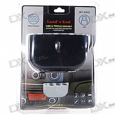 1-to-3 Cigarette Lighter Power Spliter with USB Output (Black)