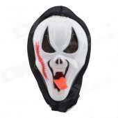Halloween Scarred Long-Tongue Plastic Ghost Mask - White + Red + Black