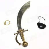 Cosplay Pirate Accessories Knife + Patch + Earrings Three Set - Golden + Silver + Black