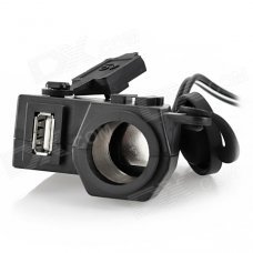 Motorcycle Waterproof Power Supply Adapter Cigrette Lighter Socket USB Terminal MC - Black