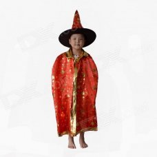 Kids Satin Cloak Costume w/ Hat - Red + Golden Kids Satin Cloak Costume w/ Hat - Red + Golden