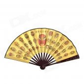 Beijing Opera Facial Makeup Pattern 10.7'' Chinese Folding Art Fan - Brown + Yellow