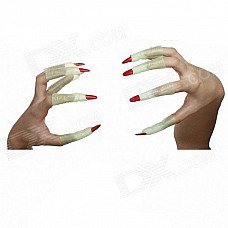 Tianxi Glow-in-the-Dark Witch Artificial Nail Covers for Halloween - Red (10 PCS)