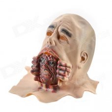 Halloween Natural Rubber Bald Ghost Mask - Red + White
