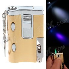 Fashion Windproof Butane Gase Lighter w/ Red Wine Bottle Opener / 2-LED Lights - Gold + Silver