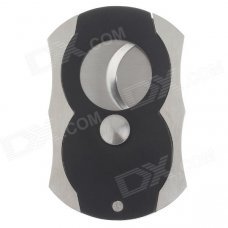 5203 High Quanlity Flip Down Double Blades Sharp Stainless Steel Cigar Cutter - Silver + Black