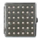 PU Leather + Stainless Steel Double-sided Rivet Cigarette Case - Gray + Silver (Holds 20 PCS)
