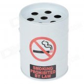 Oil Drum Shaped No Smoking Sign Pattern Stainless Steel Ashtray / Pen Holder - White + Red + Black