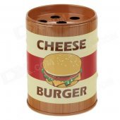 Fashion Oil Drum Shaped Hamburger Pattern Stainless Steel Ashtray / Pen Holder - Multicolor