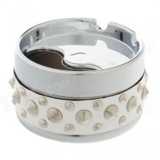 Cool Rivet Rotary Style Top Aluminium Alloy+ PU Ashtray - Silver + White Cool Rivet Rotary Style Top Aluminium Alloy+ PU Ashtray - Silver + White