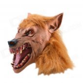 Brown Hair Fiendish Wolf King w/ Blood Tooth Mask for Halloween - Brown + Black