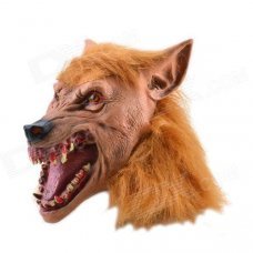 Brown Hair Fiendish Wolf King w/ Blood Tooth Mask for Halloween - Brown + Black