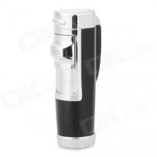FS633 Windproof Outdoor Dual-Flame Butane Gas Jet Lighter - Silver + Black