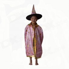 Children's Satin Cloak Costume w/ Hat for Halloween - Pink + Golden (Size-L) Children's Satin Cloak Costume w/ Hat for Halloween - Pink + Golden (Size-L)