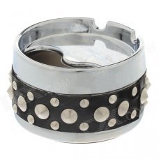 Cool Rivet Rotary Style Top Ashtray - Silver + Black Cool Rivet Rotary Style Top Ashtray - Silver + Black
